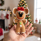 Crochet Gingerbread Mouse Plush, Handmade Christmas Amigurumi Toy, Holiday Stuffed Animal, Stocking Stuffer, Festive Decor