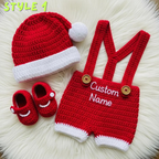 Crochet Christmas Baby Outfit, Personalized Santa Snowman Elf Romper Set, Newborn Photo Prop, First Christmas Gift