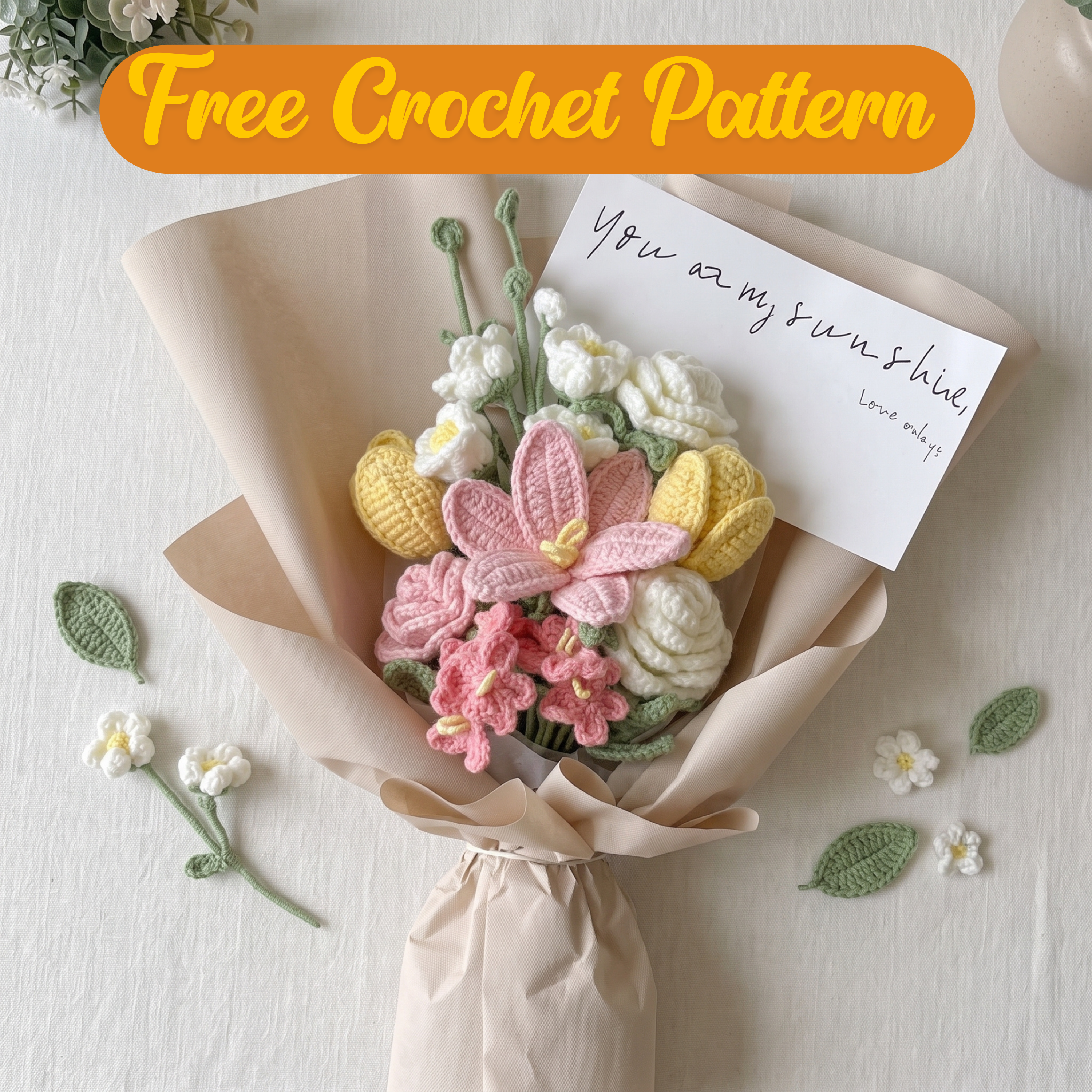 Free Gift Crochet Pattern PDF, Flower Bouquet Crochet Pattern, Instant Download, Special $0.50 Offer