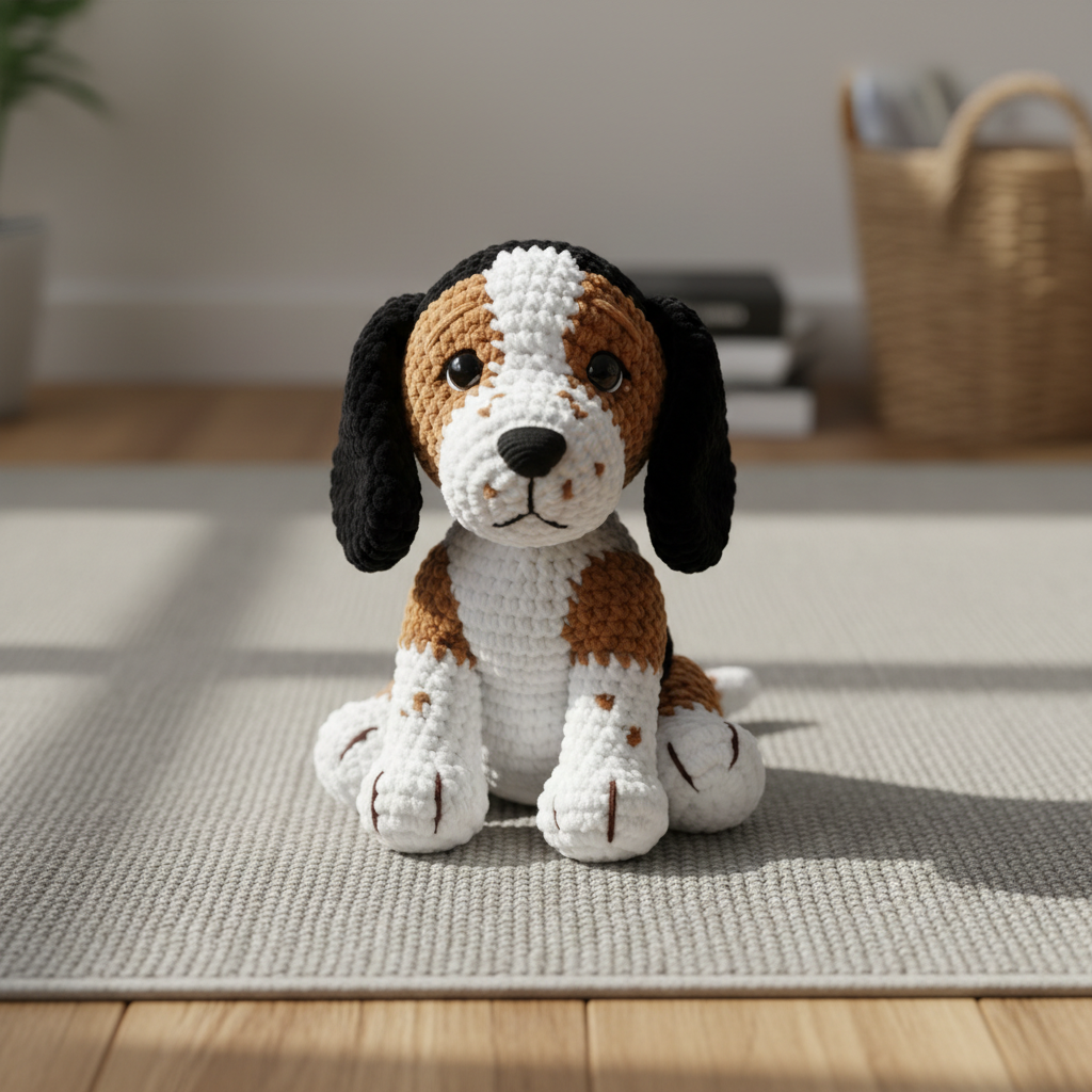 Amigurumi Puppy Crochet Pattern, Velvet Yarn Dog Toy (PDF Pattern)