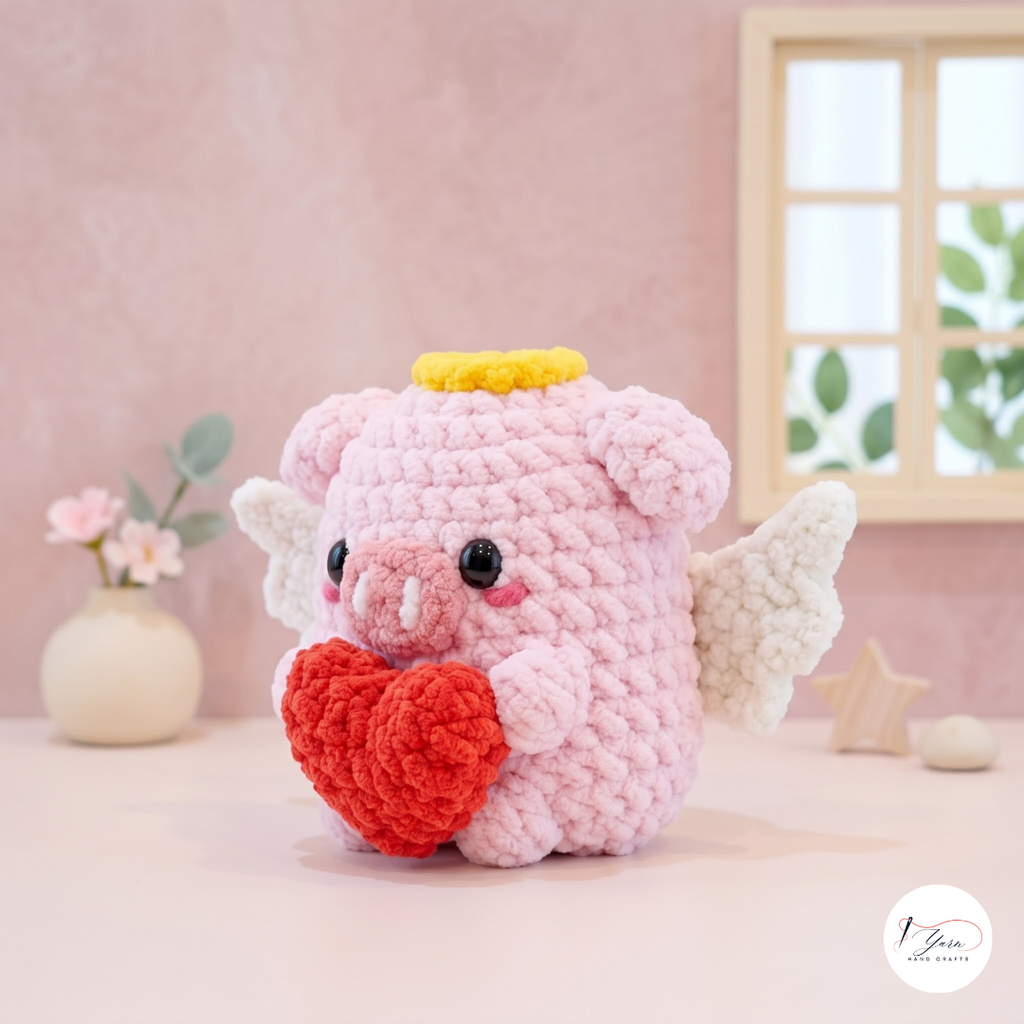 Cupid Pig Crochet Pattern PDF, Valentine Angel Pig Amigurumi Plush