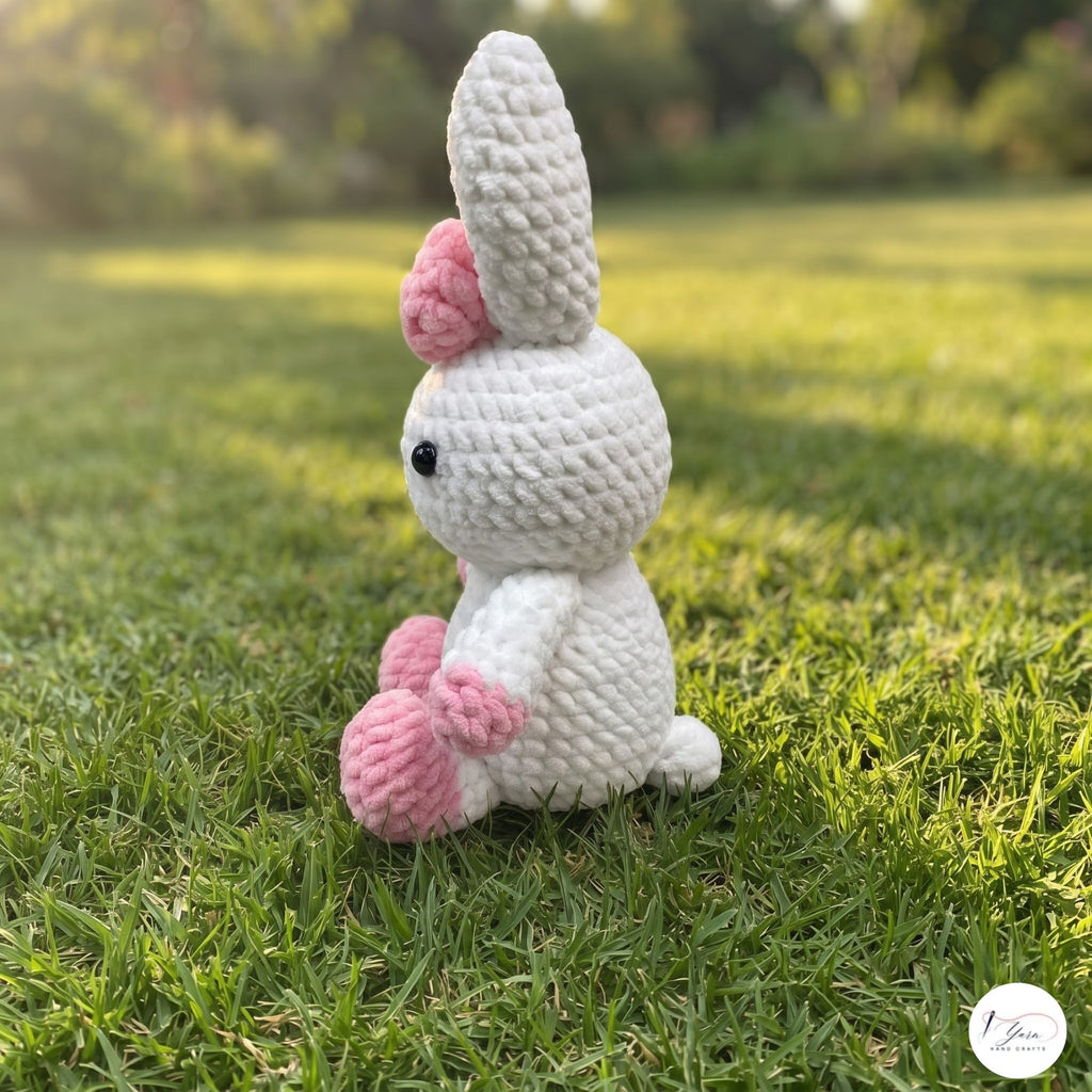 Handmade Crochet Bunny Plush, White Pink Amigurumi Rabbit, Soft Stuffed Animal, Easter Bunny Gift, Cute Nursery Decor