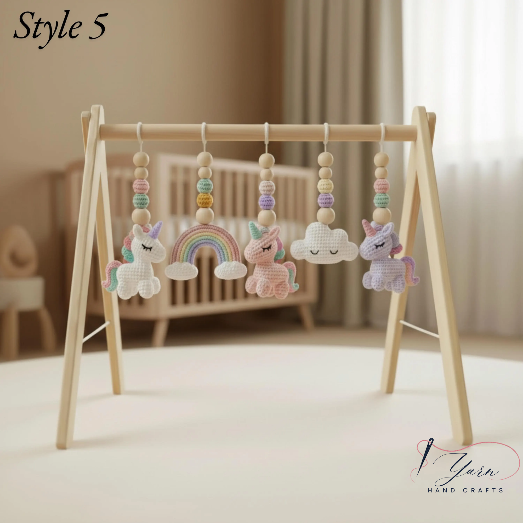 Unicorn Baby Play Gym, Crochet Rainbow & Unicorn Toys, Wooden Montessori Activity Gym, Pastel Nursery Decor, Newborn Baby Shower Gift