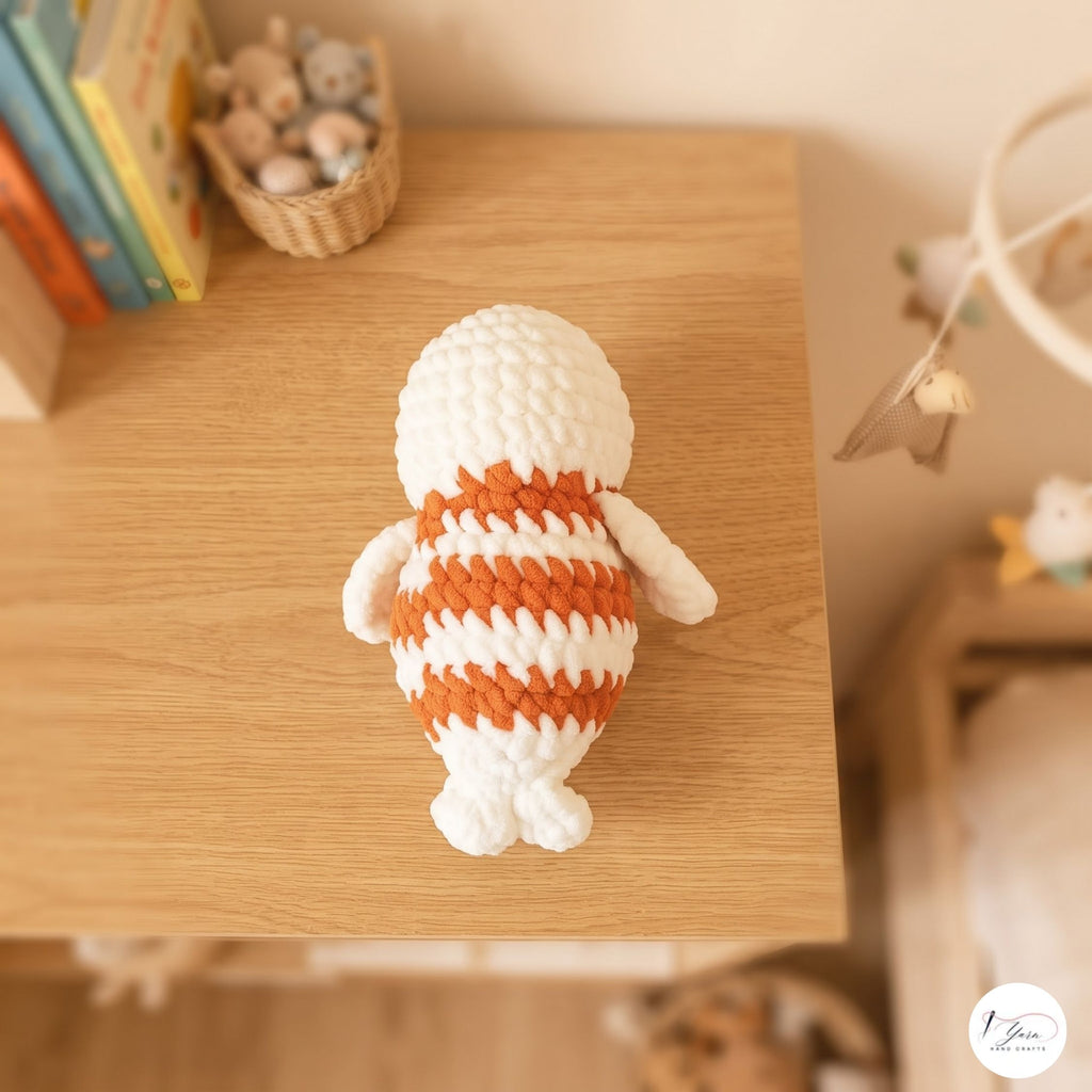 Handmade Crochet Seal Plush, Orange Striped Baby Seal Stuffed Animal, Soft Ocean Animal Toy, Seal Lover Gift, Nursery Decor