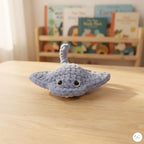 Crochet Stingray Plush, Handmade Gray Manta Ray Amigurumi, Soft Ocean Animal Stuffed Toy, Sea Life Gift, Nursery Decor