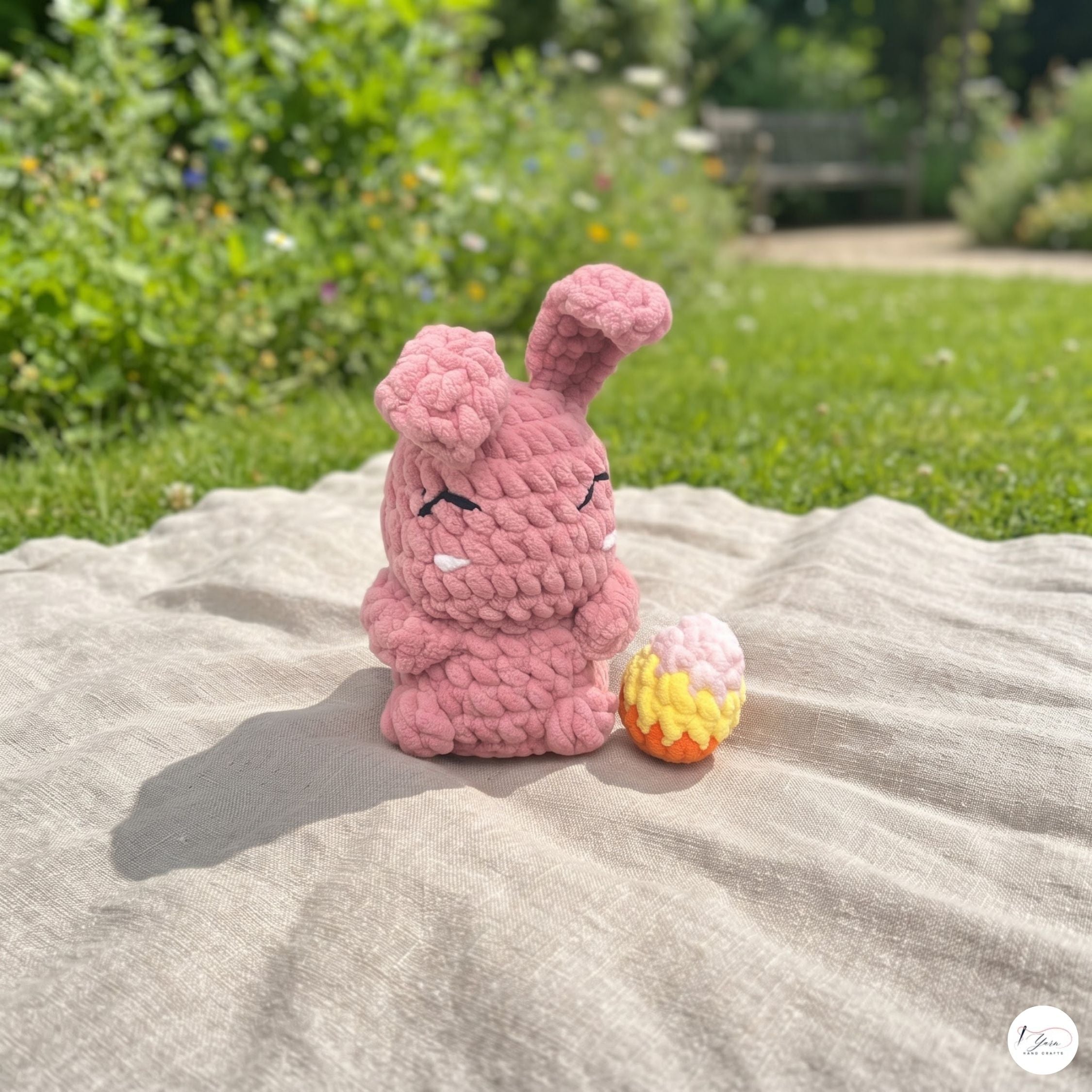 Crochet Easter Bunny Plush with Egg, Handmade Pink Amigurumi Rabbit, Soft Chenille Stuffed Animal, Easter Basket Gift
