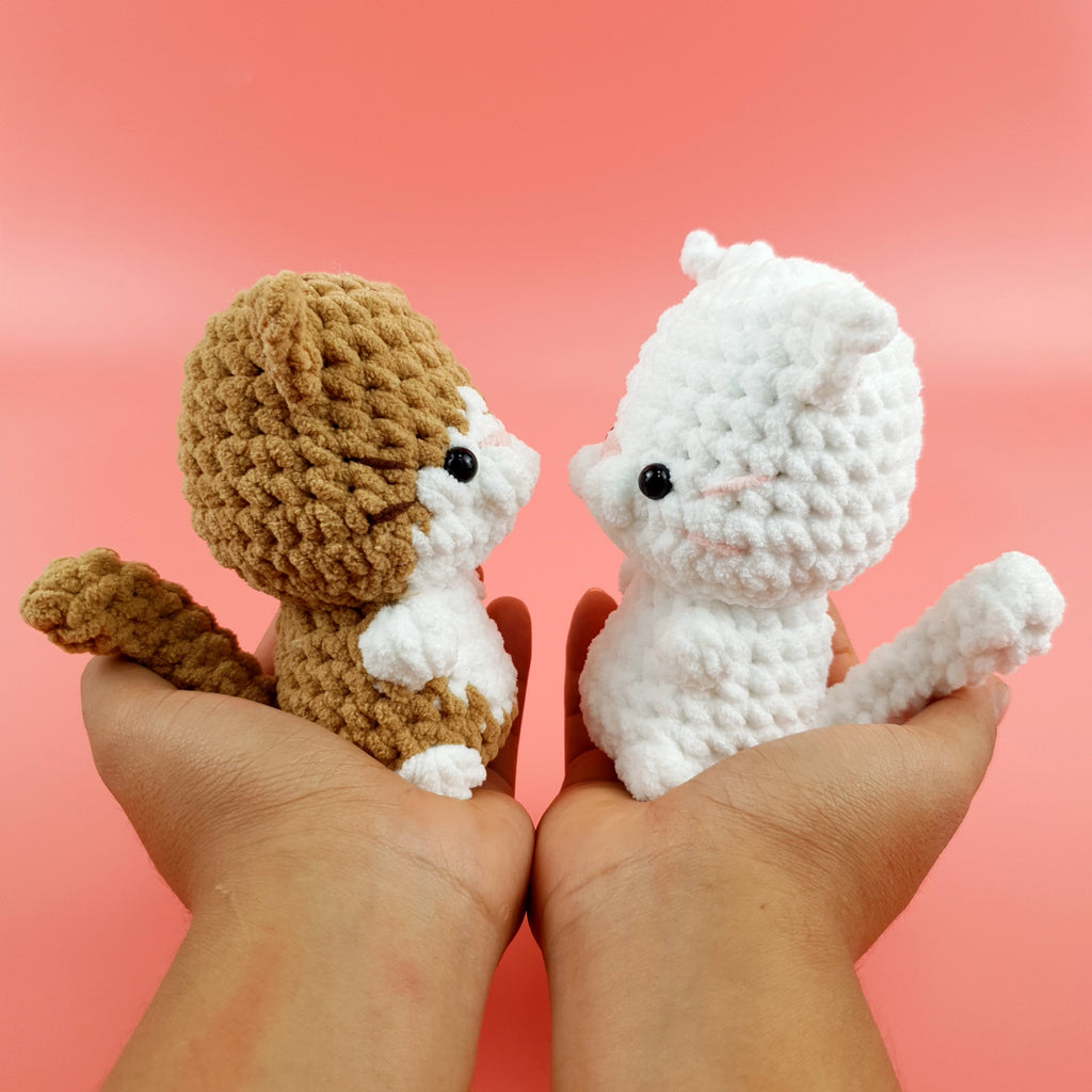 Cat Couple Crochet Pattern PDF, Brown and White Plush Cat Tutorial, Cute Amigurumi Gift Pattern