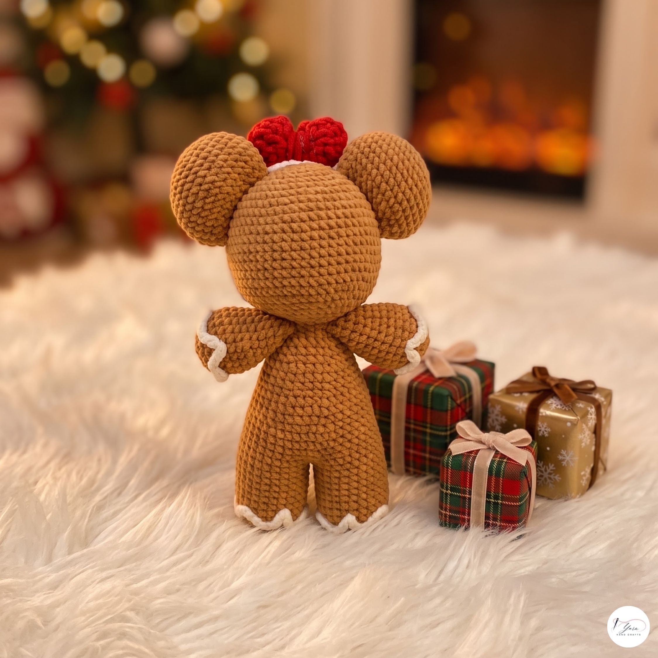 Crochet Gingerbread Mouse Plush, Handmade Christmas Amigurumi Toy, Holiday Stuffed Animal, Stocking Stuffer, Festive Decor