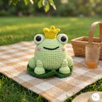 Handmade Crochet Frog Prince Plush, Green Amigurumi Frog with Crown, Soft Stuffed Animal, Frog Lover Gift, Fairytale Nursery Decor