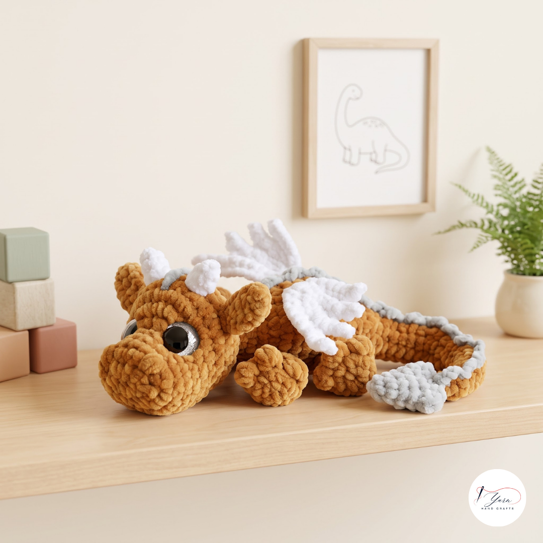 Lying Dragon Crochet Pattern PDF, 3 Sizes, Cute Amigurumi Plush Tutorial
