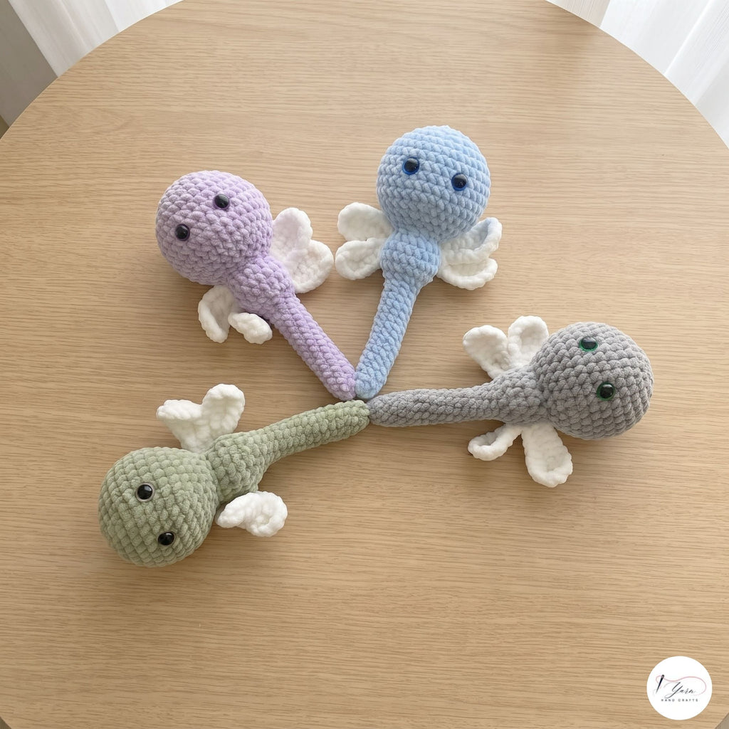 Set of 4 Crochet Fairy Rattles, Handmade Pastel Amigurumi Baby Toys, Soft Sensory Rattle Gift Set, Baby Shower Gift, Nursery Decor