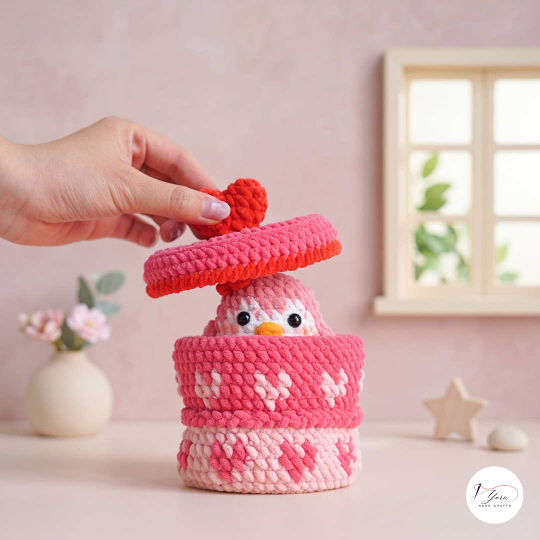 Penguin Gift Box Crochet Pattern PDF, Valentine Heart Amigurumi Storage Box
