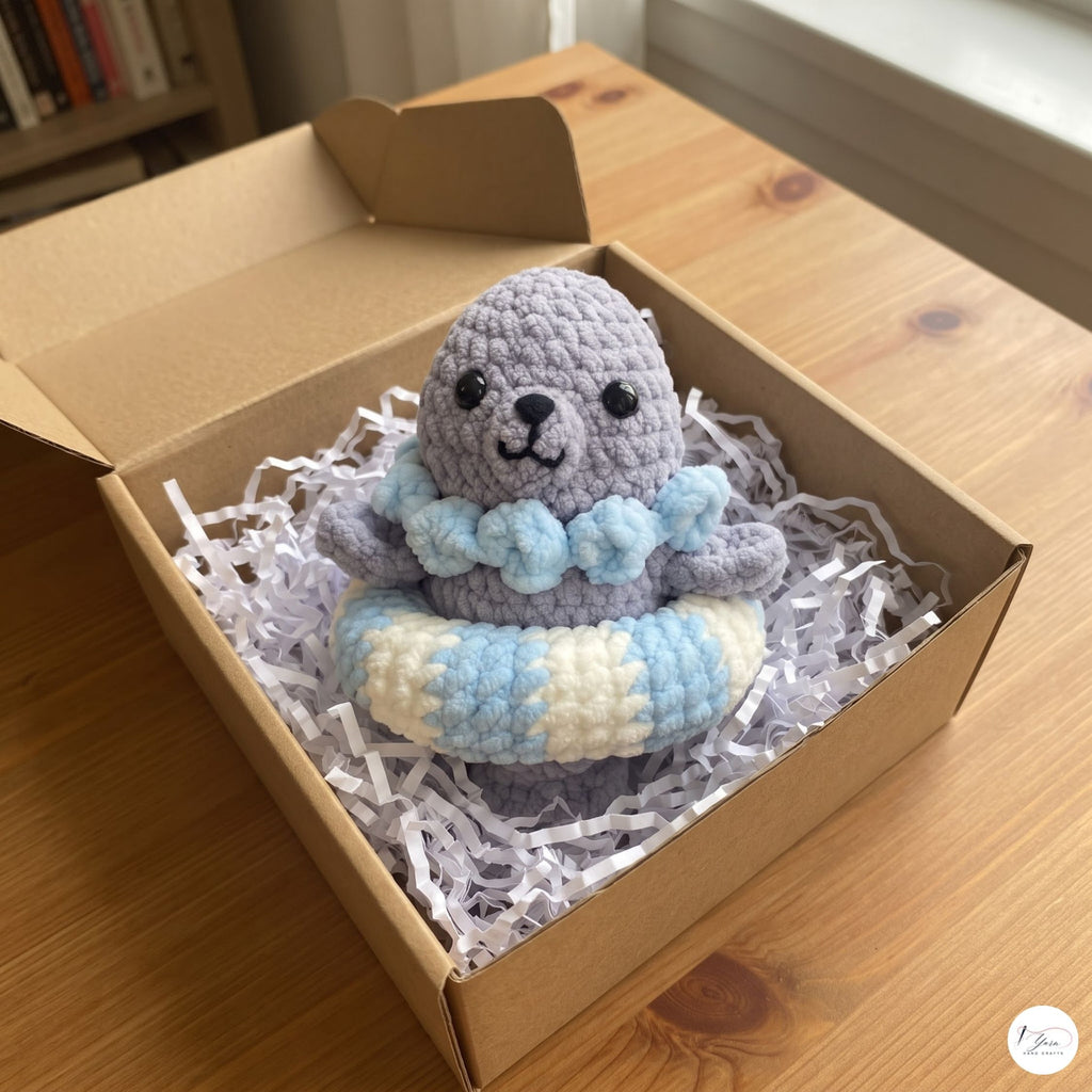 Crochet Seal Plush with Floatie, Handmade Amigurumi Sea Animal, Soft Ocean Stuffed Toy, Seal Lover Gift, Nursery Decor