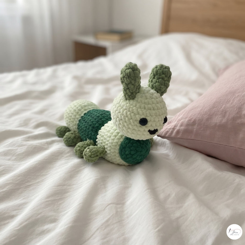 Crochet Caterpillar Plush, Handmade Green Amigurumi Bug, Soft Stuffed Insect Toy, Caterpillar Lover Gift, Nursery Decor