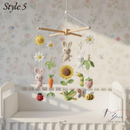Handmade Floral Bunny Baby Mobile, Crochet Nursery Mobile with Rabbits, Flowers, Bees & Fruits, Spring Crib Mobile, Baby Shower Gift