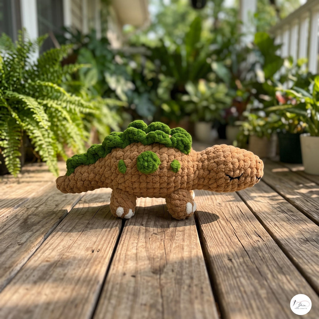 Handmade Crochet Stegosaurus Plush, Brown Green Amigurumi Dinosaur, Soft Dino Stuffed Animal, Dinosaur Lover Gift, Nursery Decor