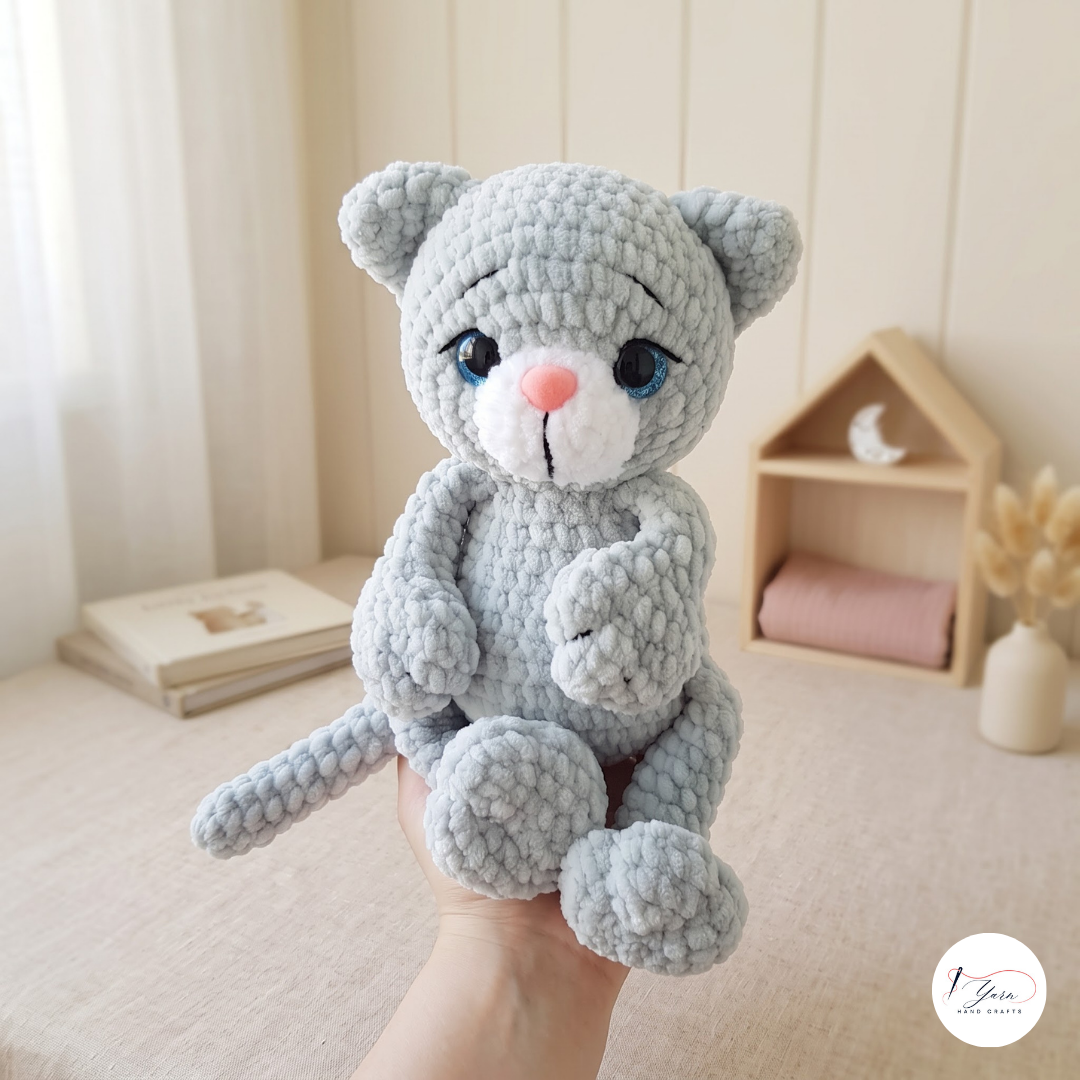 Plush Cat Crochet Pattern PDF, Cute Chenille Kitty Amigurumi Tutorial