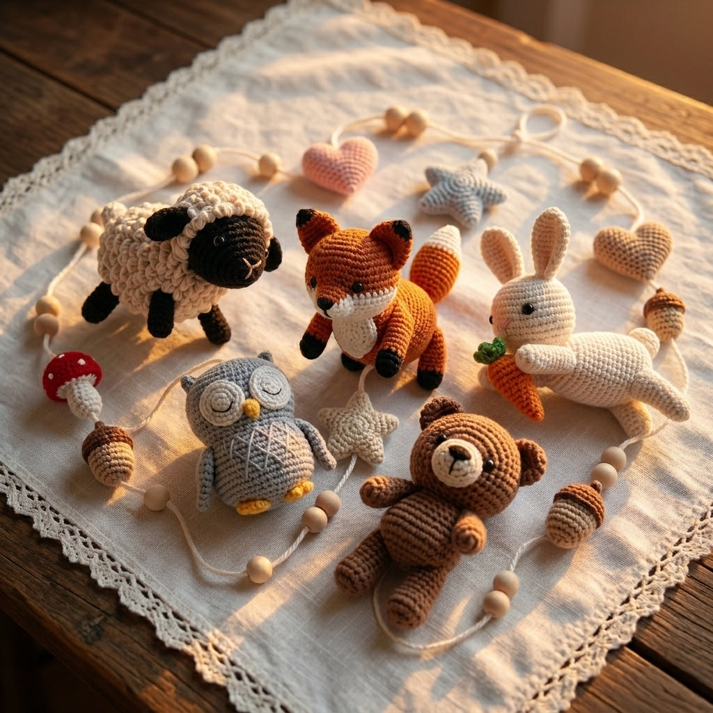 Crochet Woodland  Forest Animals Baby Mobile, Crib Mobile Gift