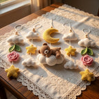 Crochet Teddy Bear Baby Mobile, Sleeping Bear on Cloud Crib Mobile