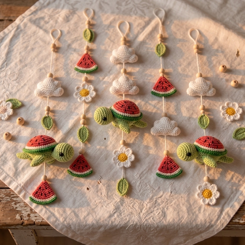 Crochet Turtle Baby Mobile, Watermelon Crib Mobile