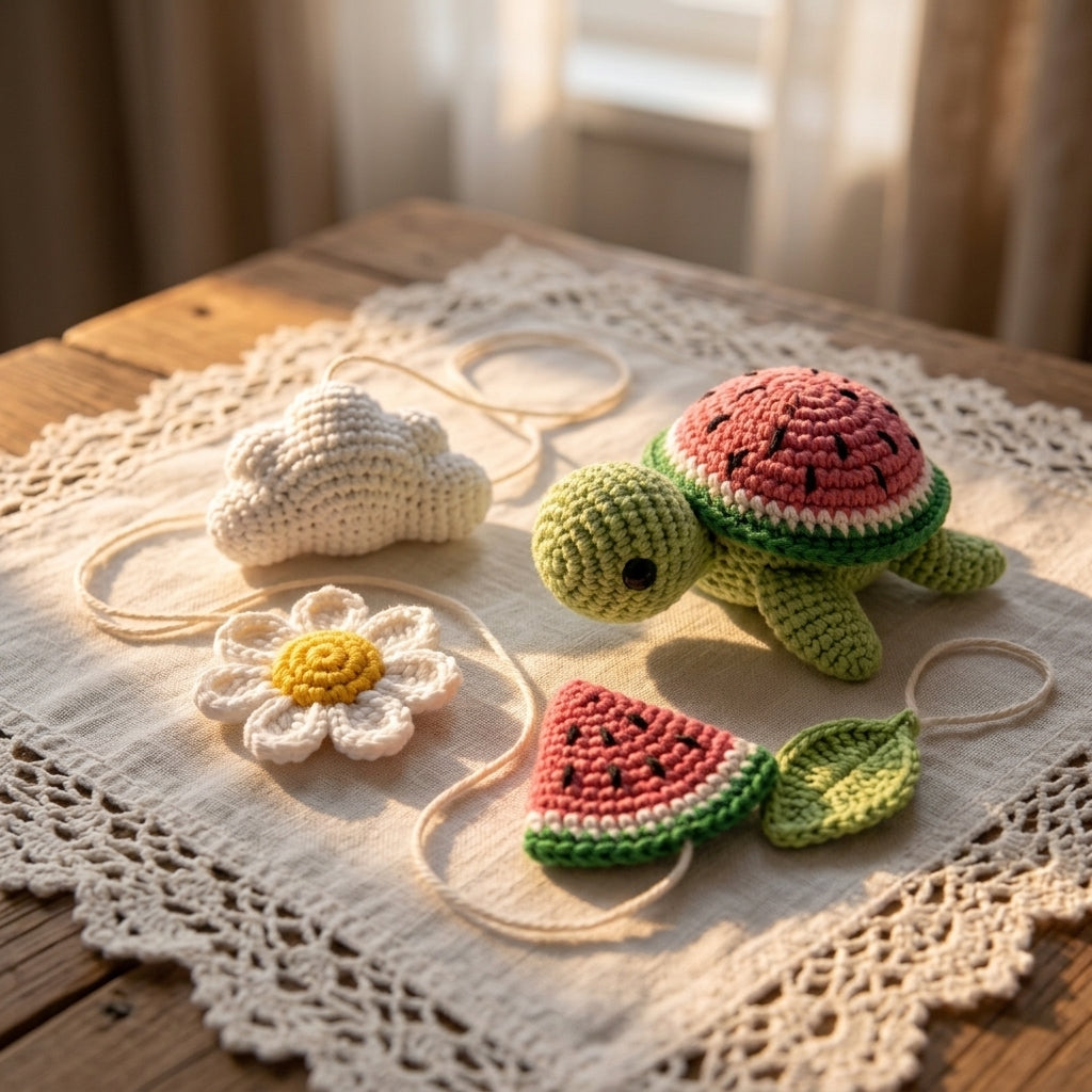 Crochet Turtle Baby Mobile, Watermelon Crib Mobile