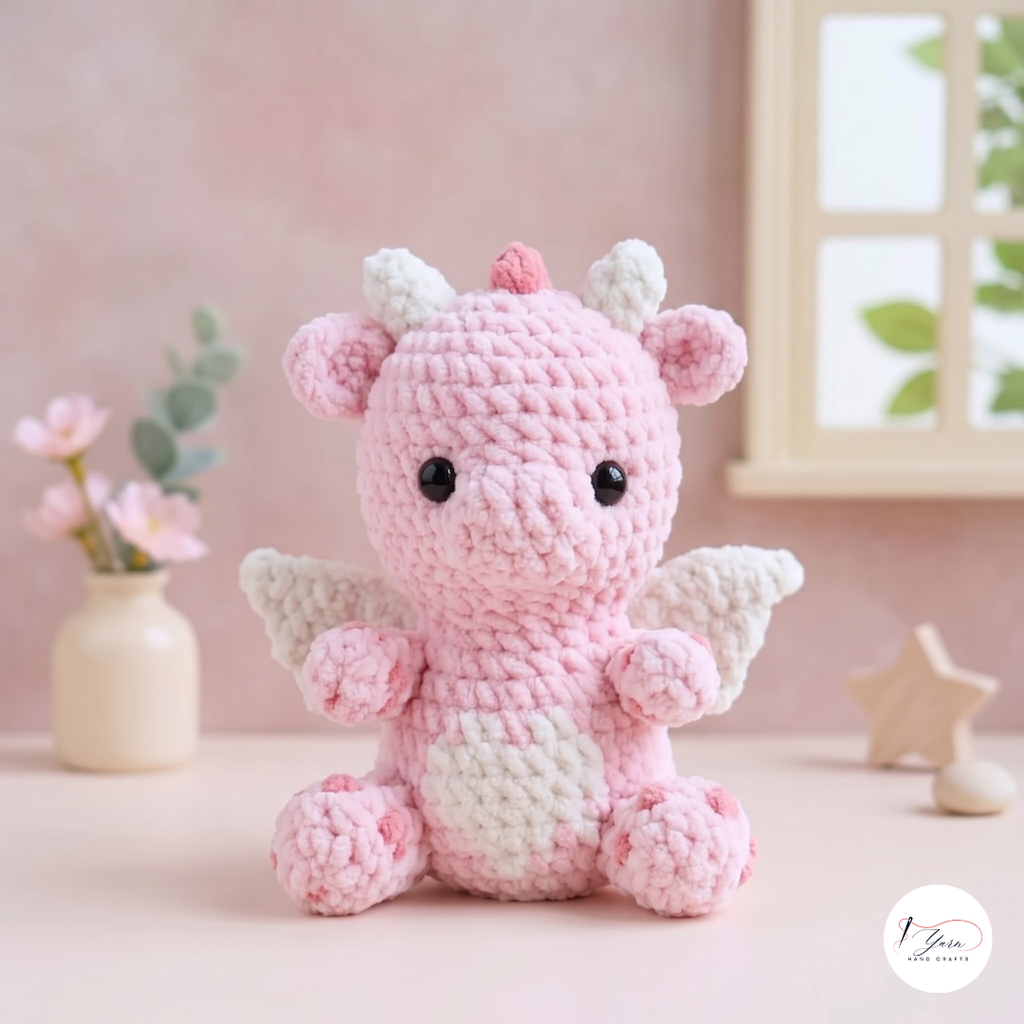 Baby Dragon Crochet Pattern PDF, Cute Pink Amigurumi Plush Tutorial