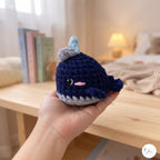 Handmade Crochet Whale Plush, Navy Blue Amigurumi Whale, Soft Ocean Animal Stuffed Toy, Whale Lover Gift, Nautical Nursery Decor