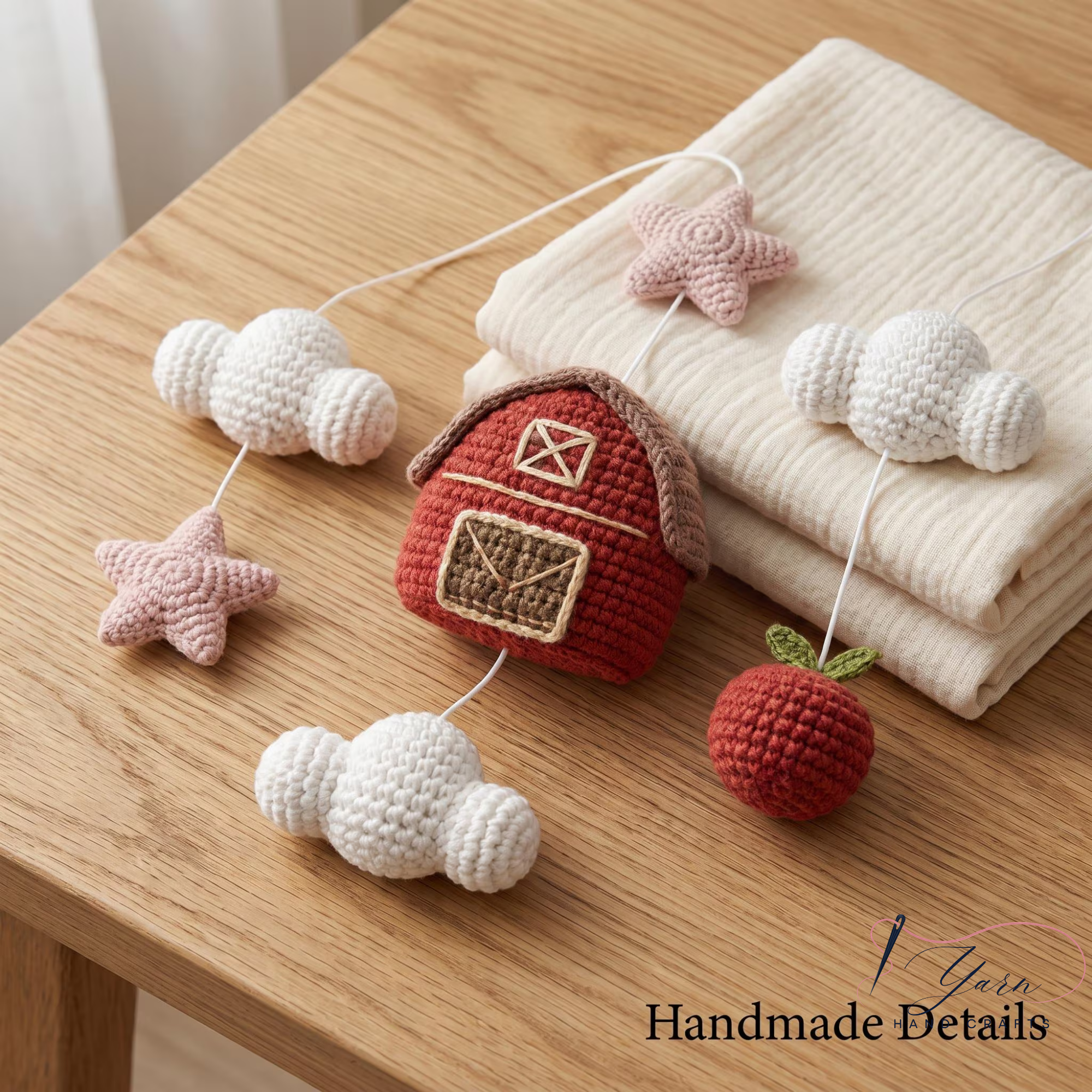 Handmade Farm Baby Mobile, Crochet Cow Pig Sheep Chicken Crib Mobile, Barnyard Nursery Decor, Farm Animal Baby Shower Gift, Farmhouse Nursery Mobile
