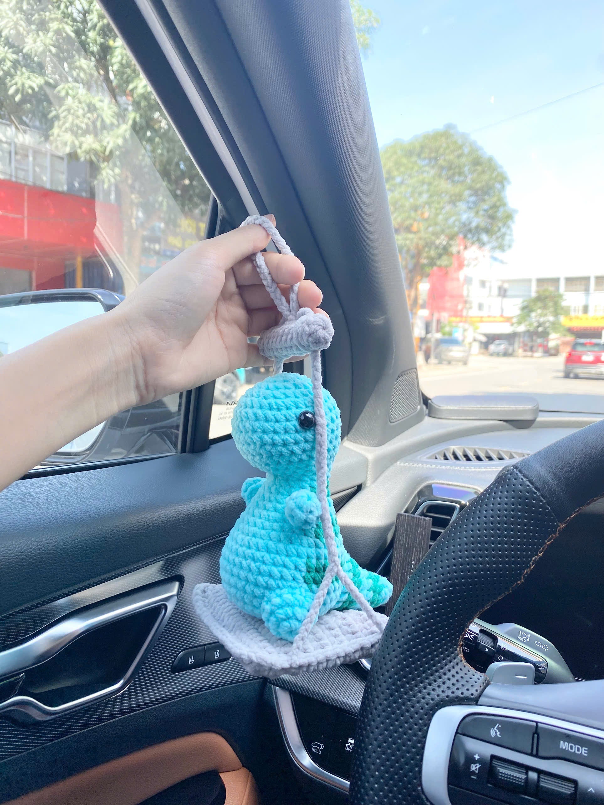 Dinosaur Crochet Pattern: Low Sew Amigurumi Dino Car Decoration (PDF)