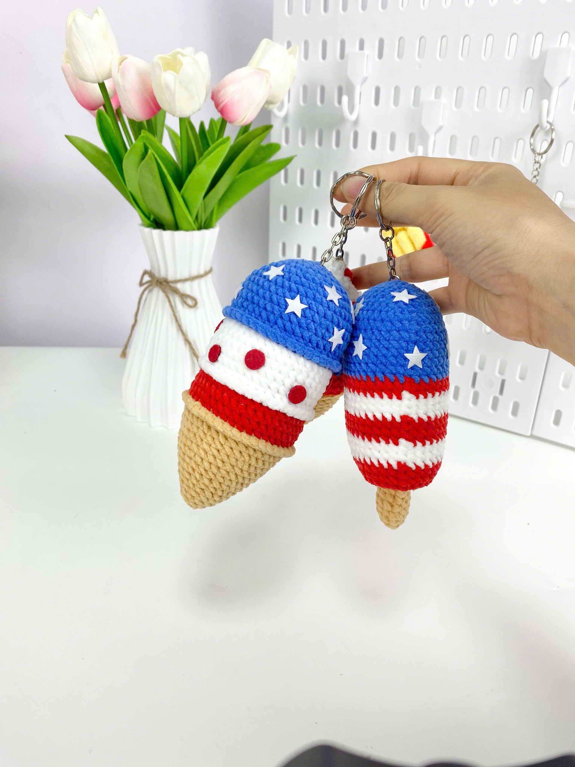 Patriotic Ice Cream Crochet Pattern: 4th of July Amigurumi Keychain (PDF Tutorial)