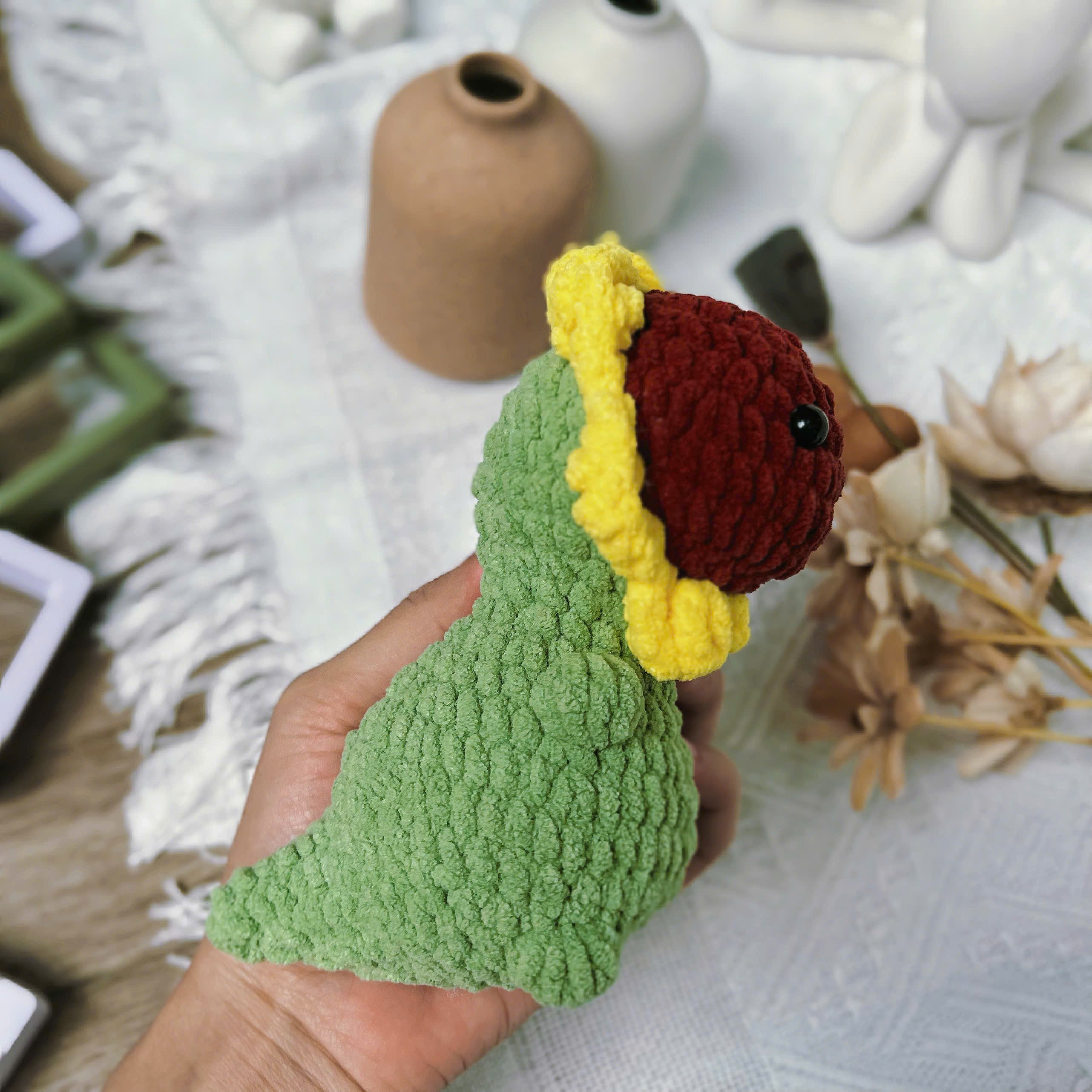 Sunflower Dinosaur Crochet Pattern PDF, No Sew Amigurumi Dinosaur, Cute Flower Dino Plush Tutorial