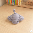 Crochet Stingray Plush, Handmade Gray Manta Ray Amigurumi, Soft Ocean Animal Stuffed Toy, Sea Life Gift, Nursery Decor