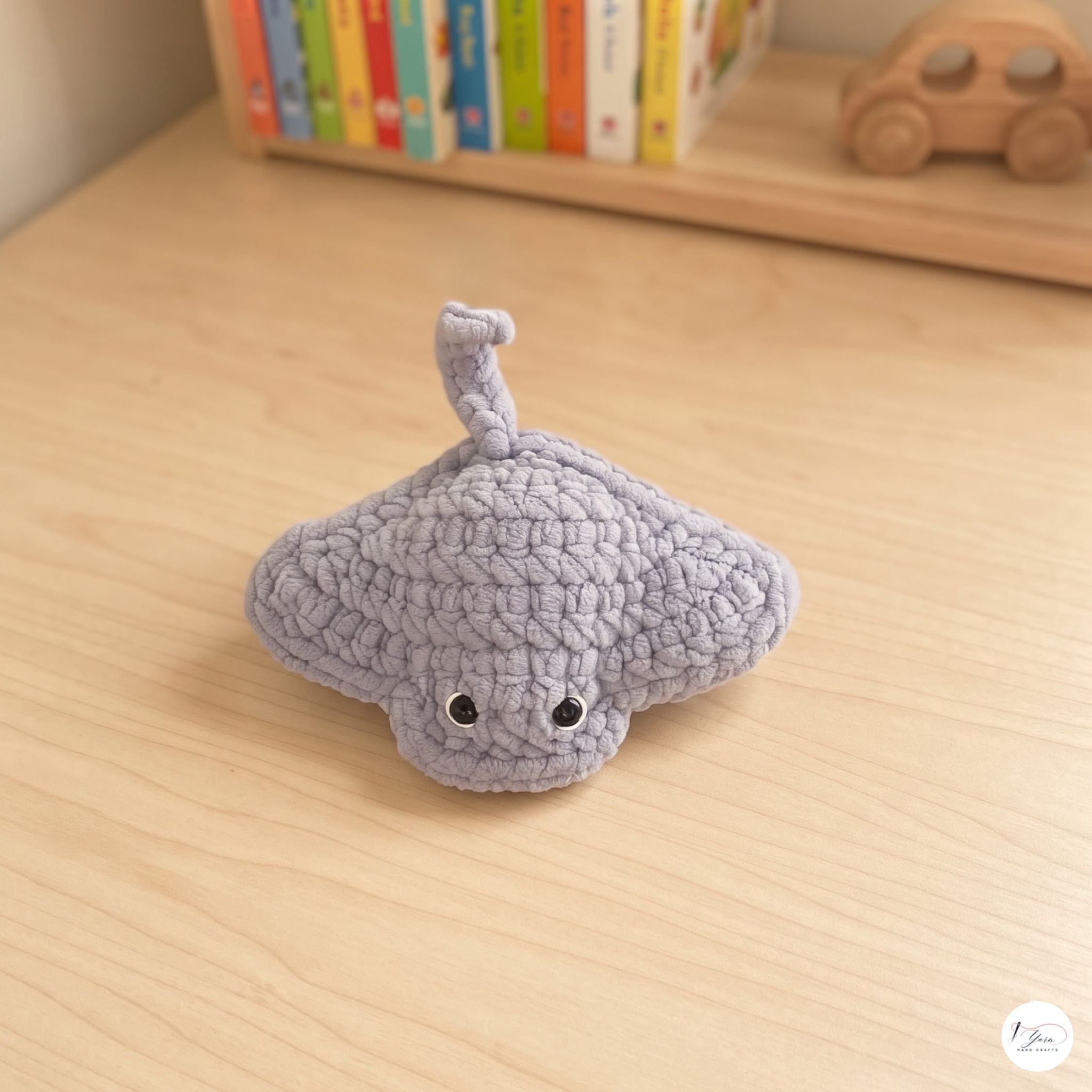 Crochet Stingray Plush, Handmade Gray Manta Ray Amigurumi, Soft Ocean Animal Stuffed Toy, Sea Life Gift, Nursery Decor