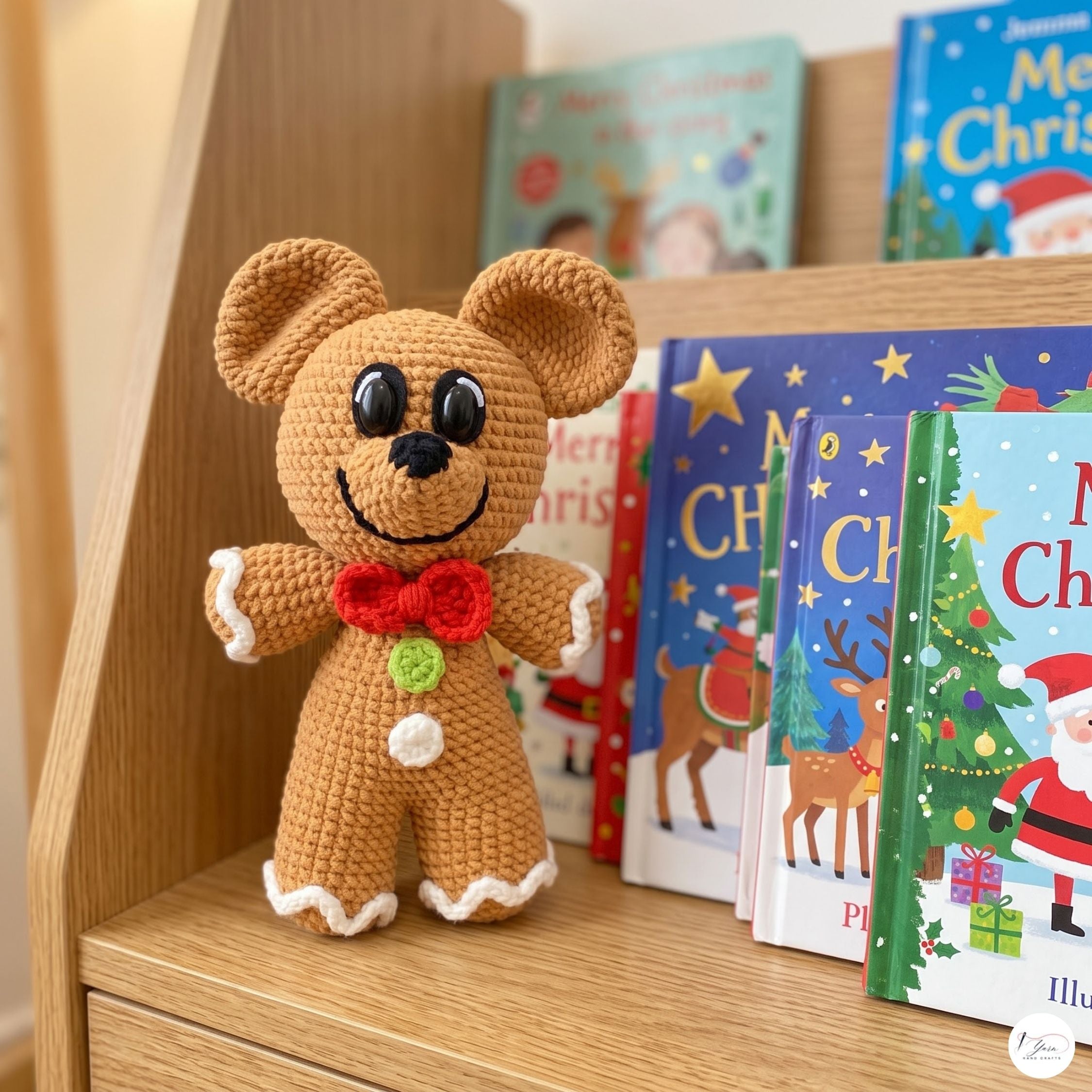 Crochet Gingerbread Bear Plush, Handmade Christmas Amigurumi Teddy, Holiday Stuffed Animal, Stocking Stuffer, Festive Decor