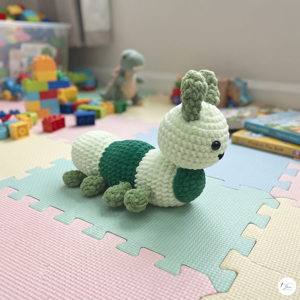 Crochet Caterpillar Plush, Handmade Green Amigurumi Bug, Soft Stuffed Insect Toy, Caterpillar Lover Gift, Nursery Decor