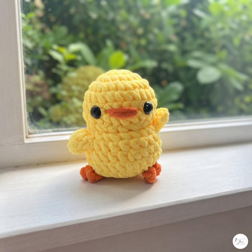 Crochet Duck Plush, Handmade Yellow Amigurumi Duck, Soft Chenille Stuffed Animal, Waving Duckling Gift, Nursery Decor