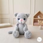 Plush Cat Crochet Pattern PDF, Cute Chenille Kitty Amigurumi Tutorial