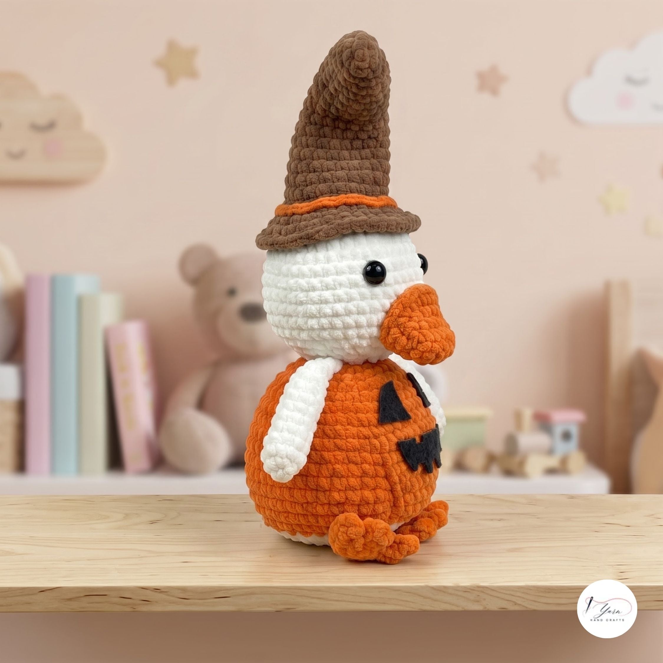 Handmade Halloween Duck Plush, Crochet Pumpkin Duck with Witch Hat, Amigurumi Stuffed Animal, Spooky Cute Fall Decor, Duck Lover Gift
