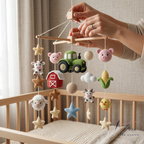 Handmade Farm Baby Mobile, Crochet Farm Animal Crib Mobile, Cow Pig Tractor Barn Nursery Decor, Farmhouse Baby Room Gift, Custom Baby Mobile