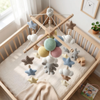 Handmade Elephant Baby Mobile, Crochet Hot Air Balloon Crib Mobile, Neutral Nursery Decor, Cloud & Star Baby Mobile, Baby Shower Gift