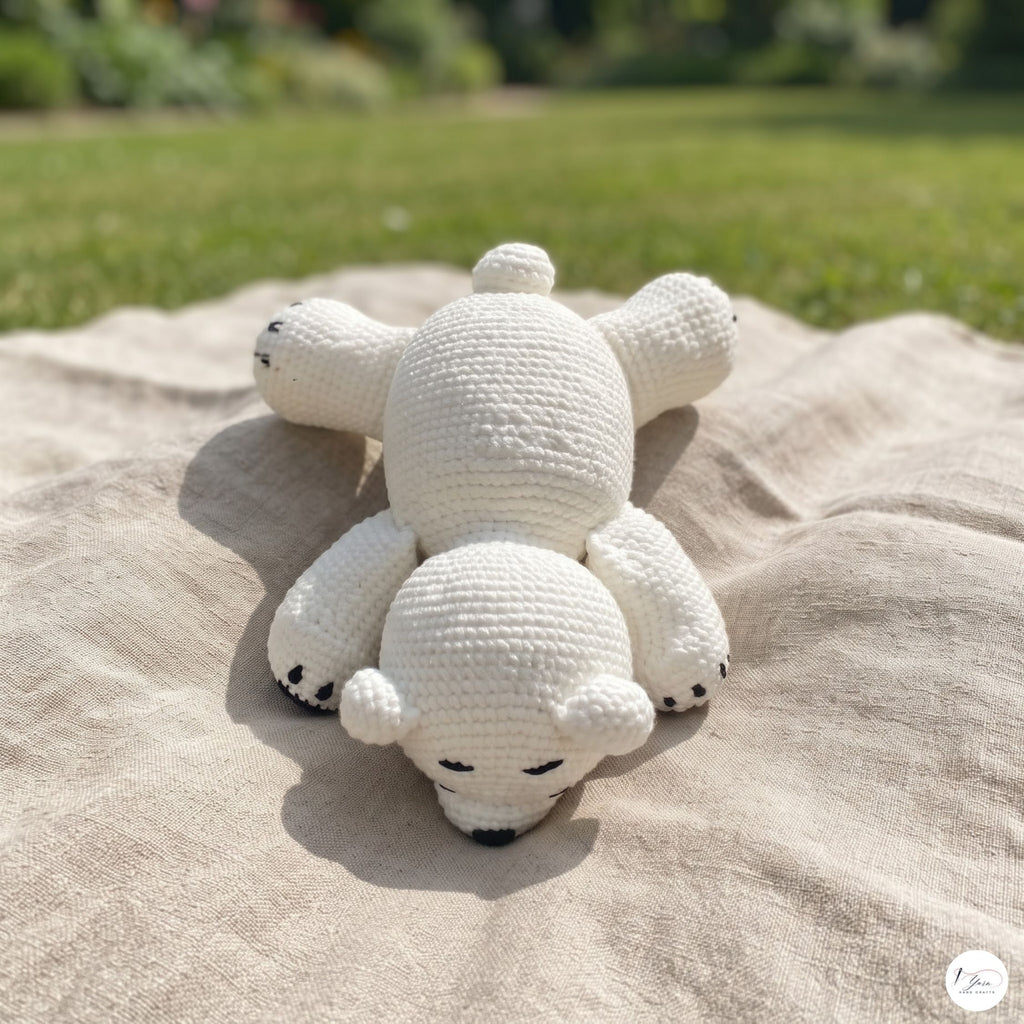 Crochet Polar Bear Plush, Handmade White Amigurumi Bear, Lying Arctic Animal Stuffed Toy, Winter Nursery Decor, Bear Lover Gift