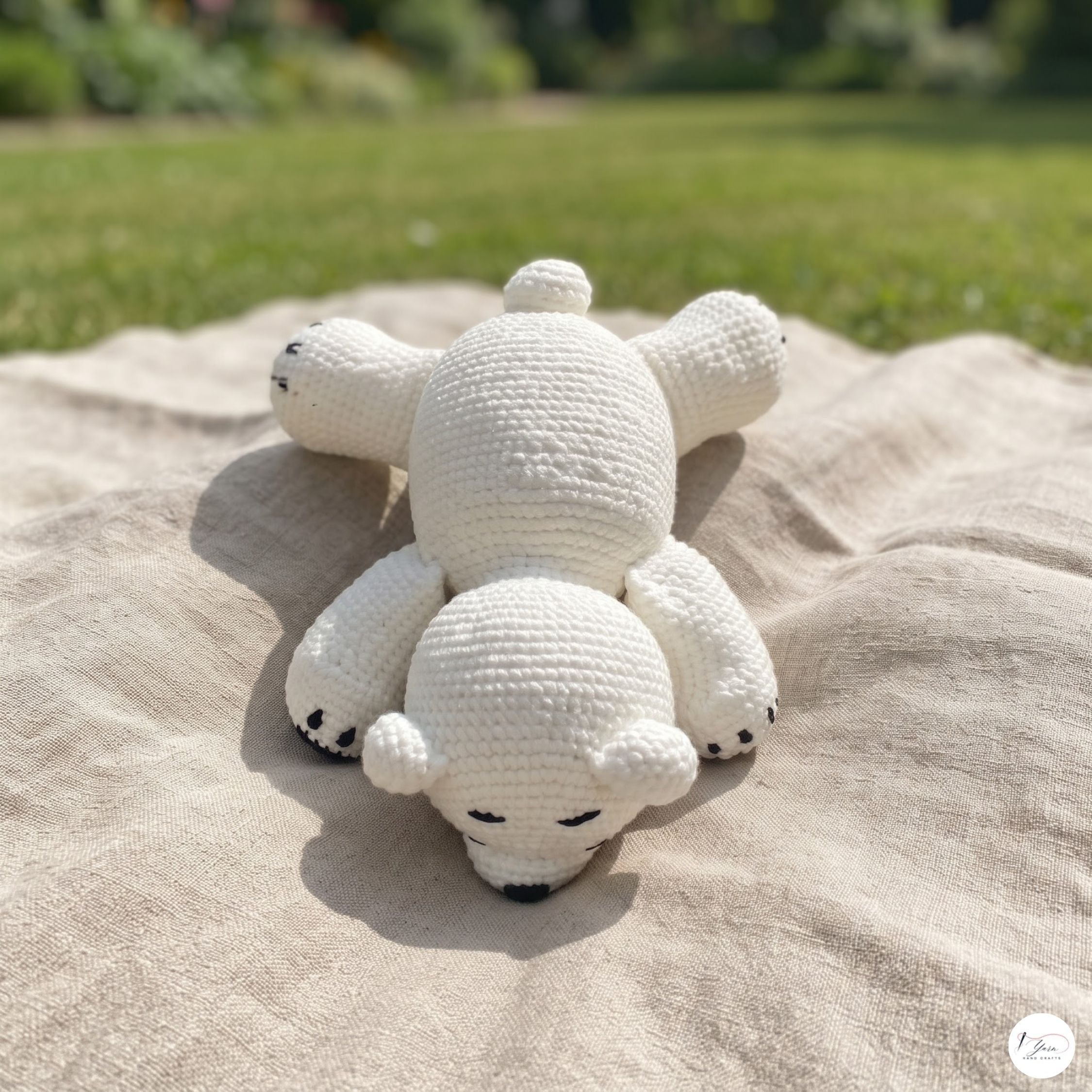 Crochet Polar Bear Plush, Handmade White Amigurumi Bear, Lying Arctic Animal Stuffed Toy, Winter Nursery Decor, Bear Lover Gift