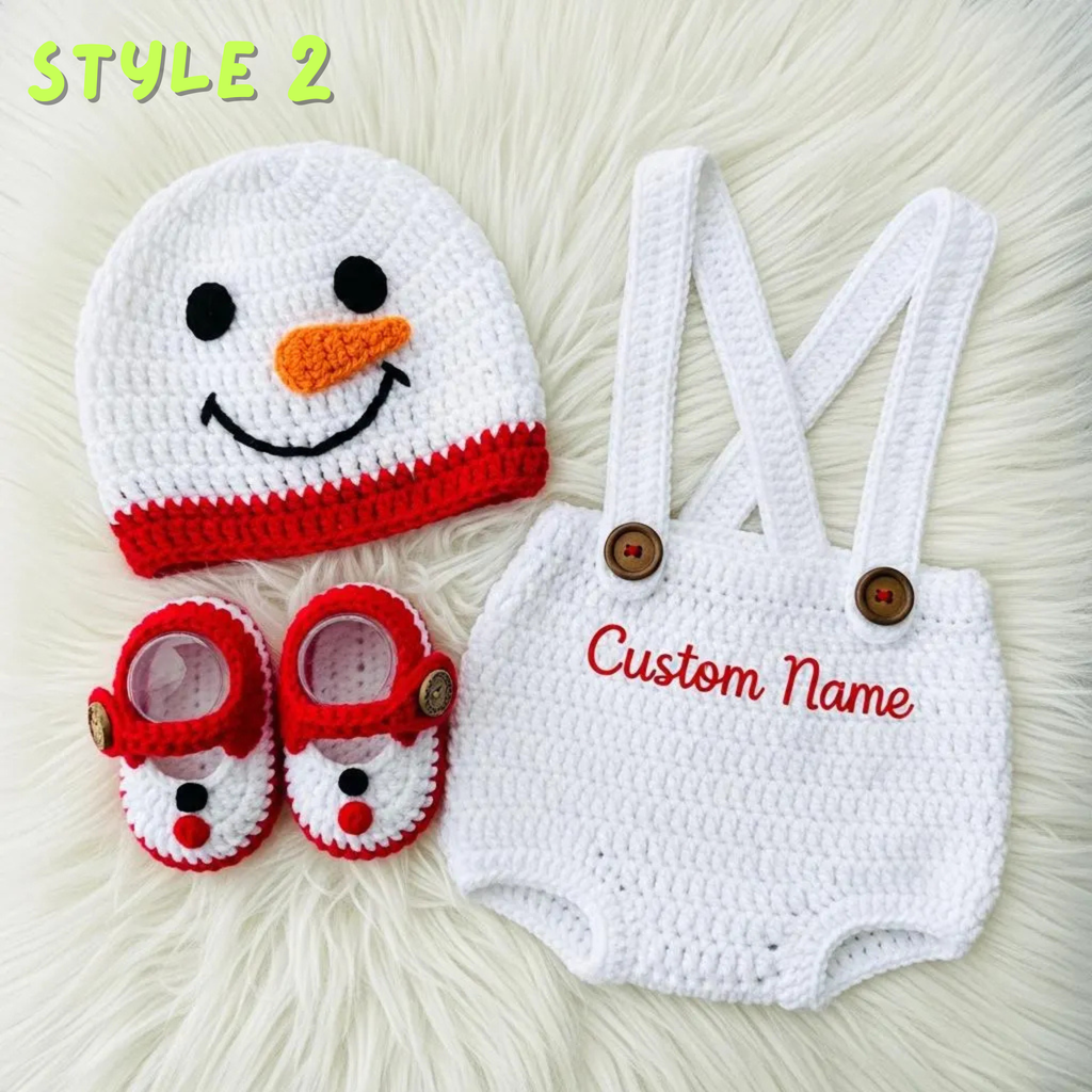 Crochet Christmas Baby Outfit, Personalized Santa Snowman Elf Romper Set, Newborn Photo Prop, First Christmas Gift