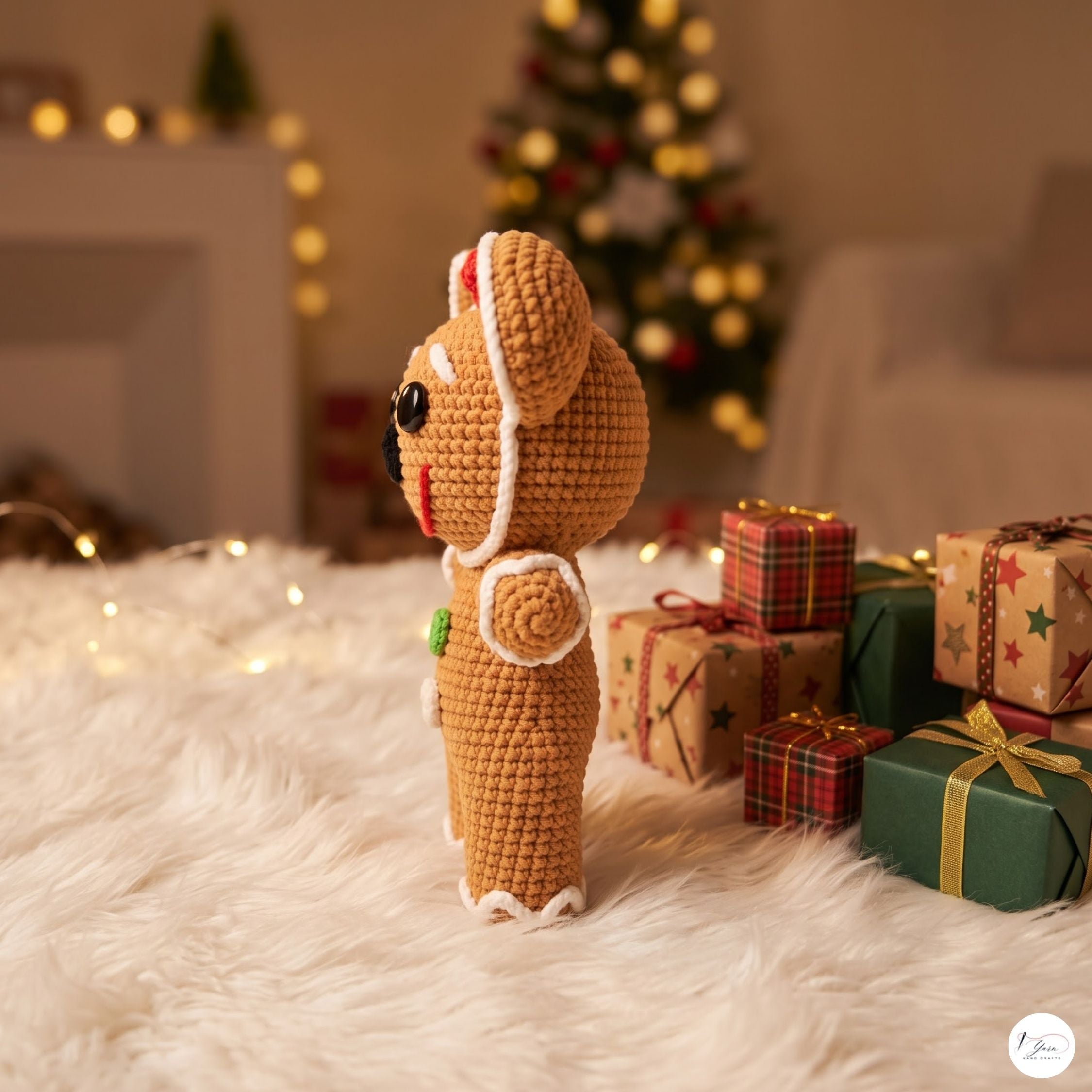 Crochet Gingerbread Mouse Plush, Handmade Christmas Amigurumi Toy, Holiday Stuffed Animal, Stocking Stuffer, Festive Decor