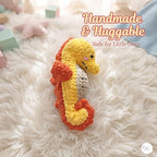 Handmade Crochet Seahorse Plush, Yellow Orange Amigurumi Sea Animal, Soft Stuffed Toy, Ocean Nursery Decor, Coastal Gift