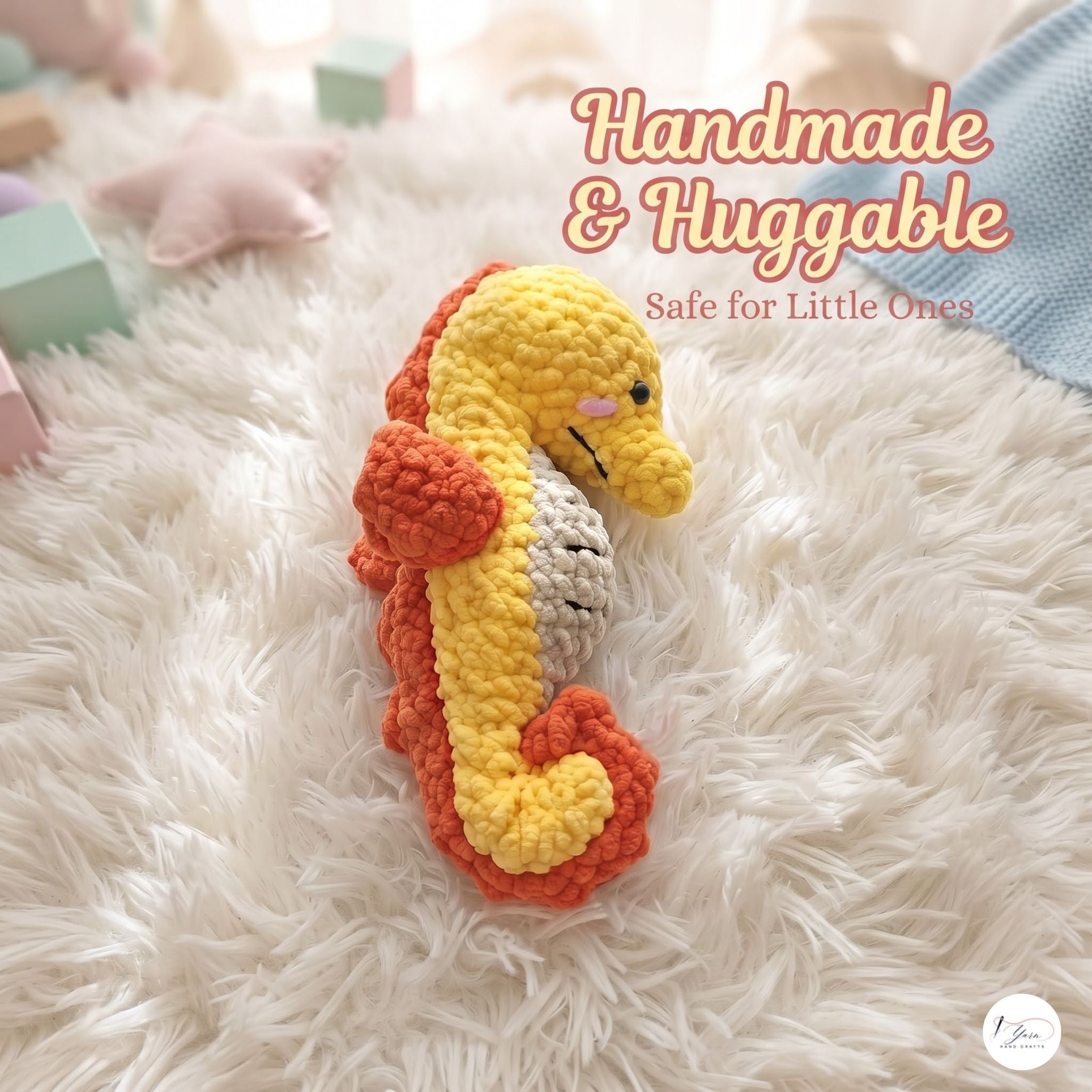 Handmade Crochet Seahorse Plush, Yellow Orange Amigurumi Sea Animal, Soft Stuffed Toy, Ocean Nursery Decor, Coastal Gift