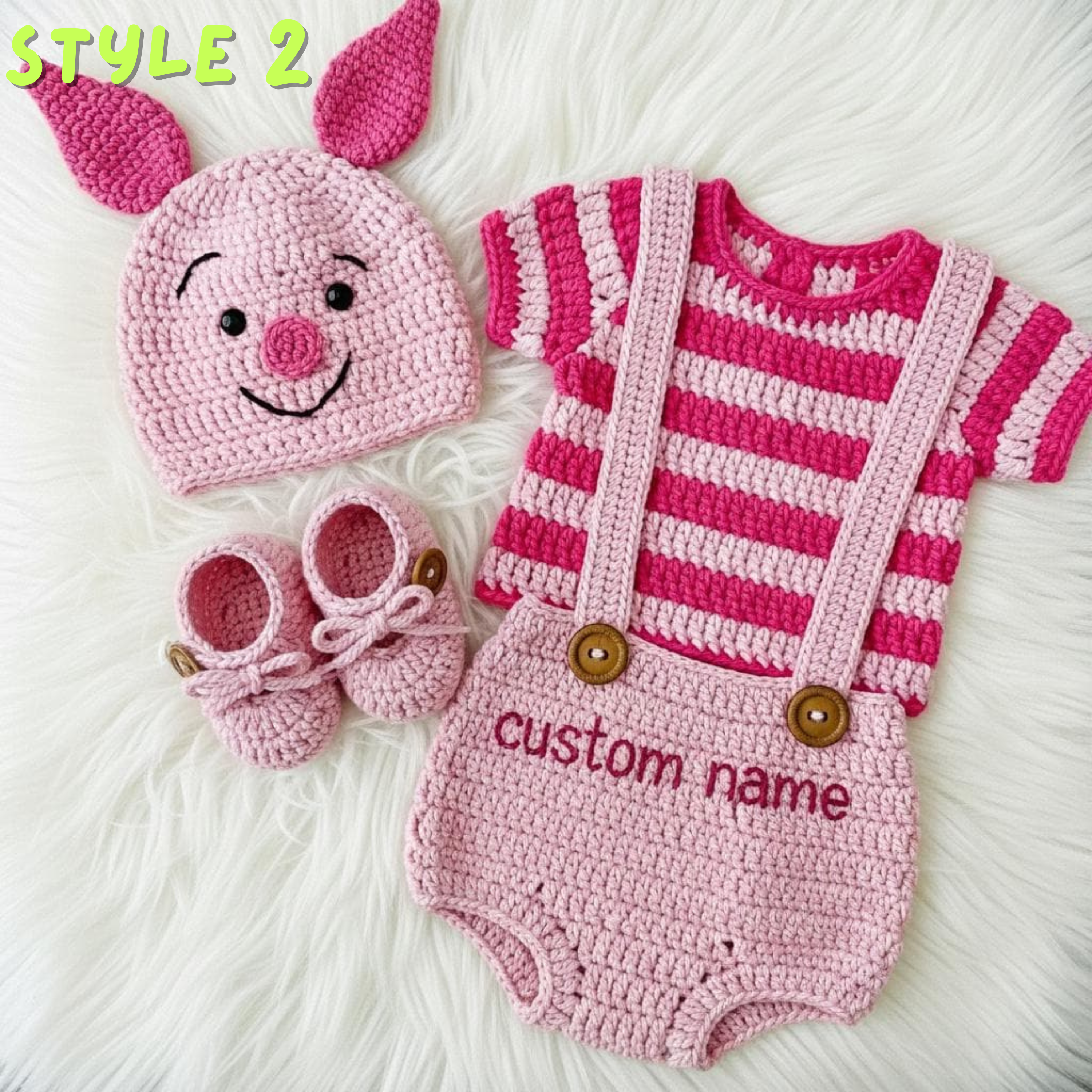 Personalized Crochet Baby Outfit, Winnie the Pooh Tigger or Piglet Romper Set, Hat and Booties, Newborn Photo Prop, Baby Shower Gift