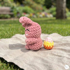 Crochet Easter Bunny Plush with Egg, Handmade Pink Amigurumi Rabbit, Soft Chenille Stuffed Animal, Easter Basket Gift