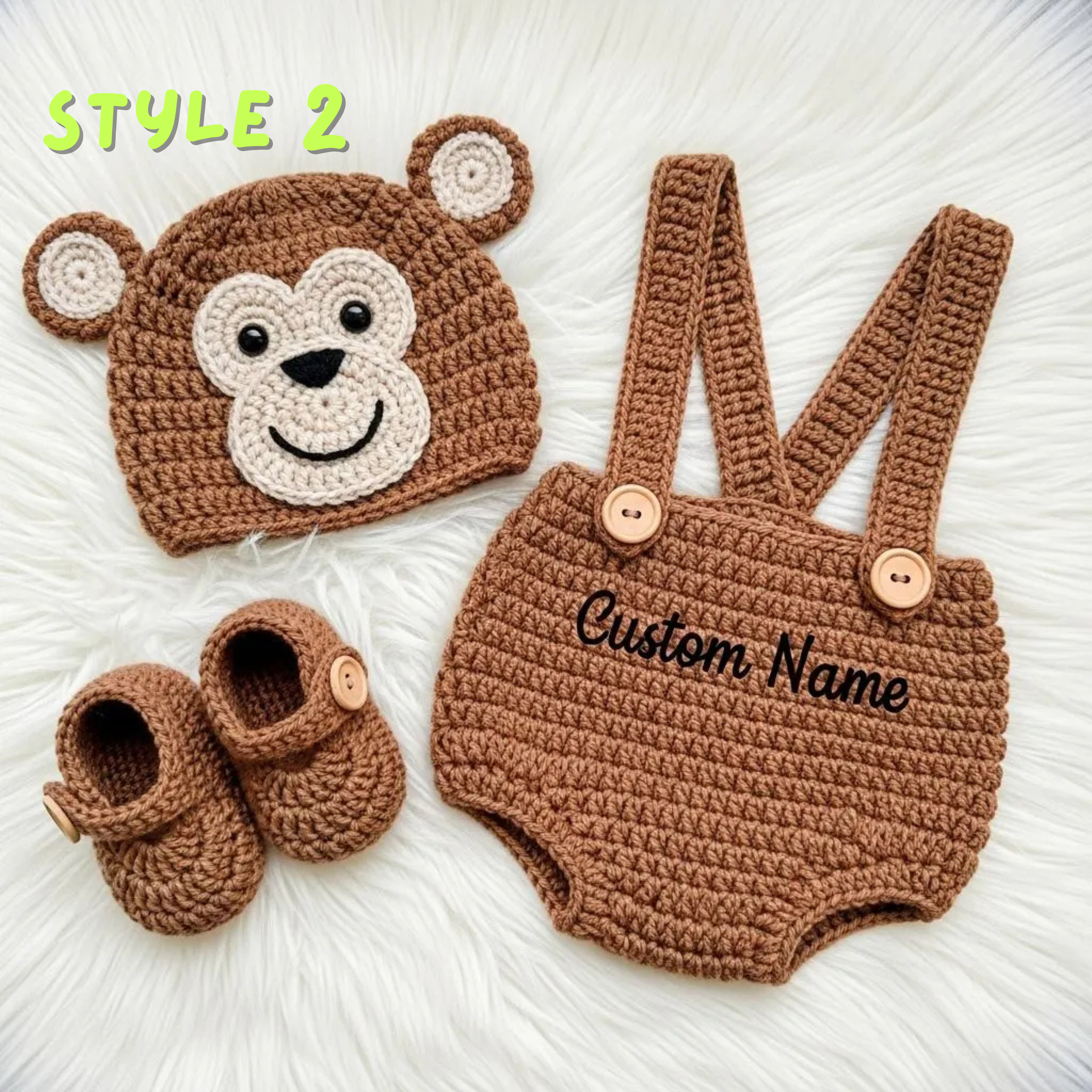 Personalized Crochet Baby Outfit, Animal Romper Set with Hat and Booties, Newborn Photo Prop