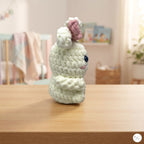 Crochet Bunny Plush with Pink Bow, Handmade White Amigurumi Rabbit, Soft Chenille Stuffed Animal, Easter Gift, Nursery Decor